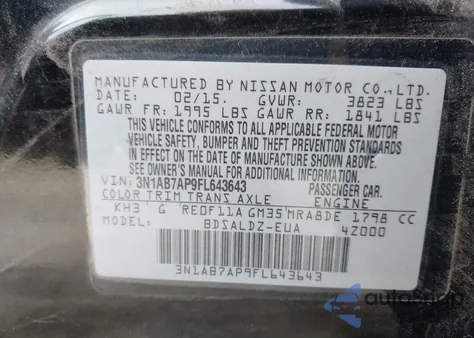 2015 Nissan Sentra Sv из США, поврежденный, VIN 3N1AB7AP9FL643643